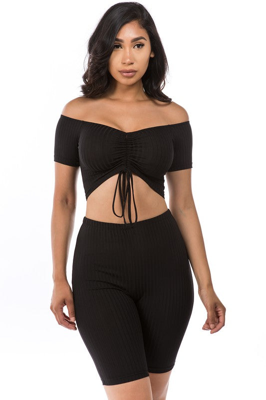 OFF SHOULDER BIKER SET