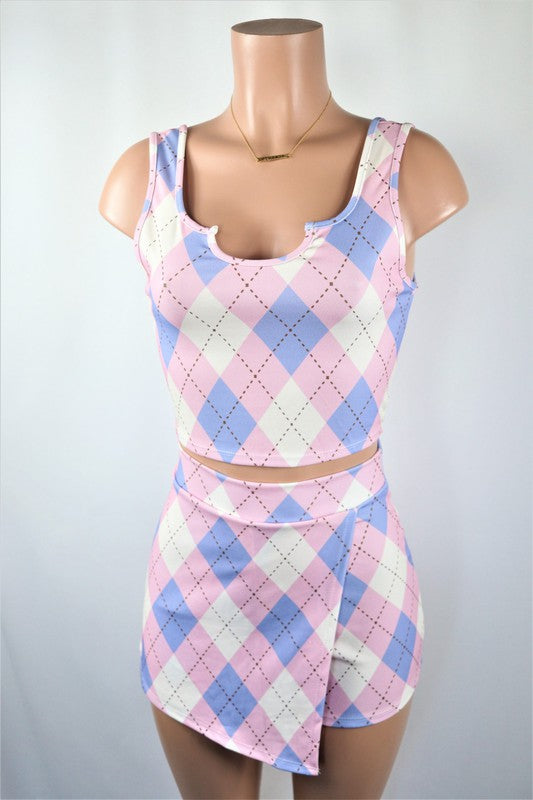 Argyle plaid skort set