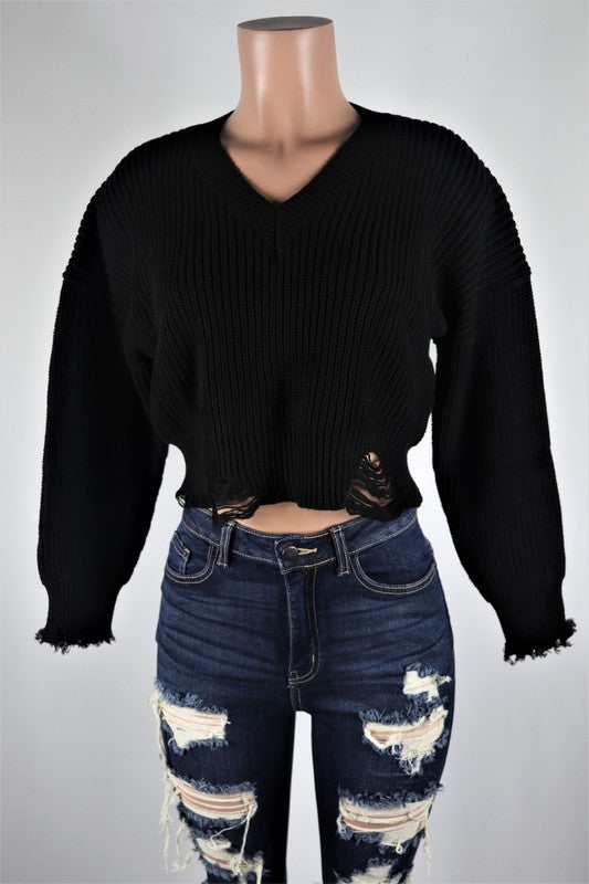 Sharkbite distress crop sweater