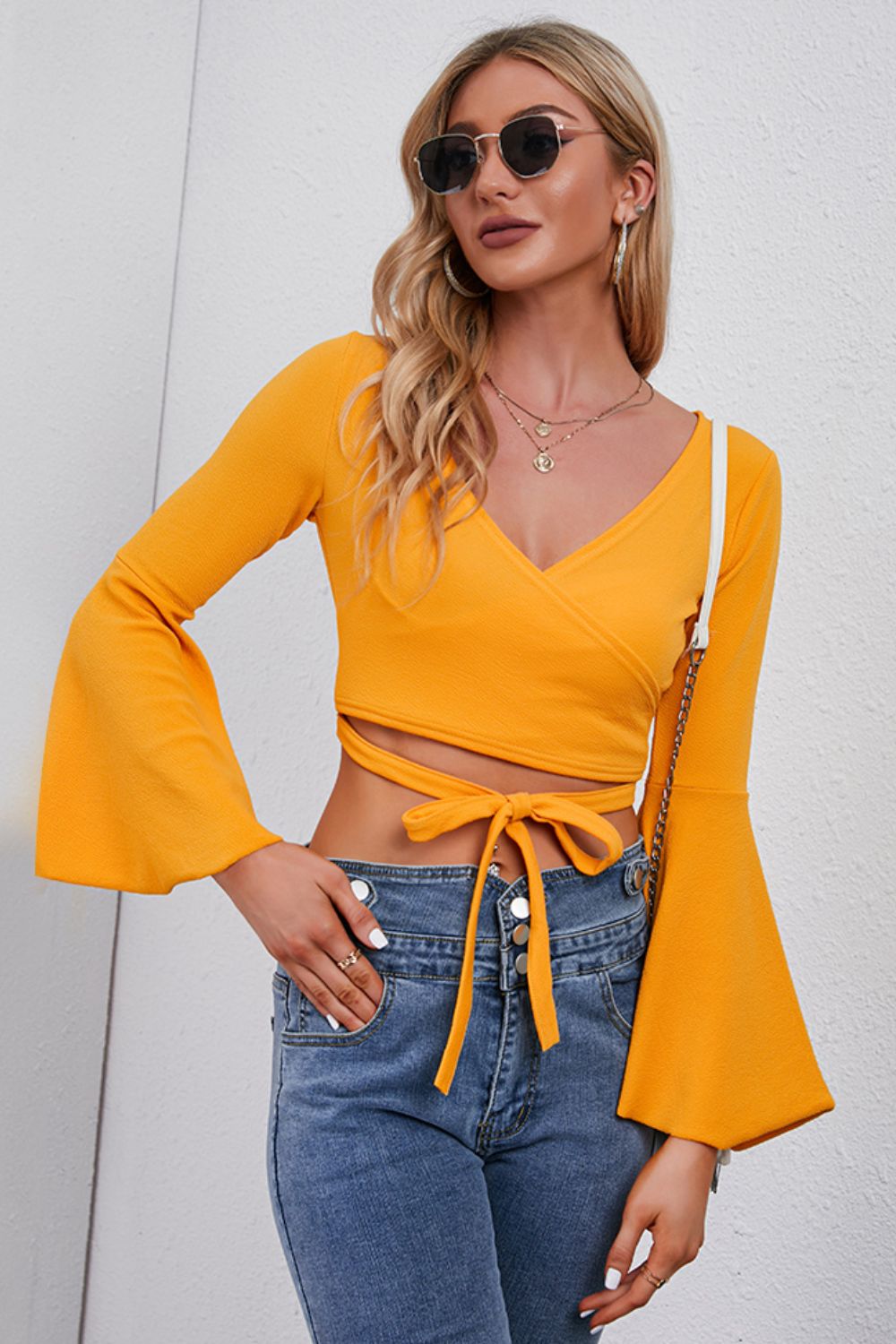 Flare Sleeve Cropped Top